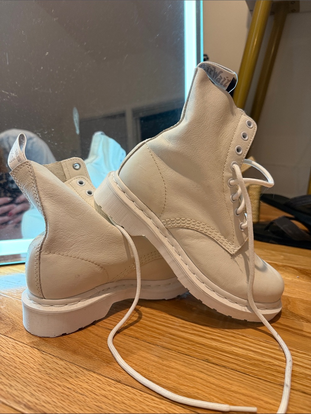 Dr. Martens Cream White Leather Combat Boots